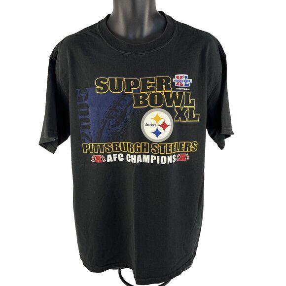 Vtg Y2K CSA Pittsburgh Steelers Super Bowl XL Graphic T-Shirt Size Large Black - Picture 1 of 8